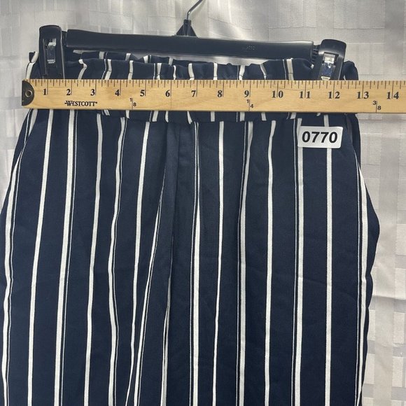 H&M Women Dress Pants Size 2 Blue Stripe Wide Leg High Rise Crop Paperbag - Picture 3 of 15